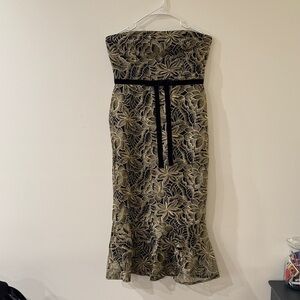 Sam Edelman Strapless Dress with Black and Gold Floral Design